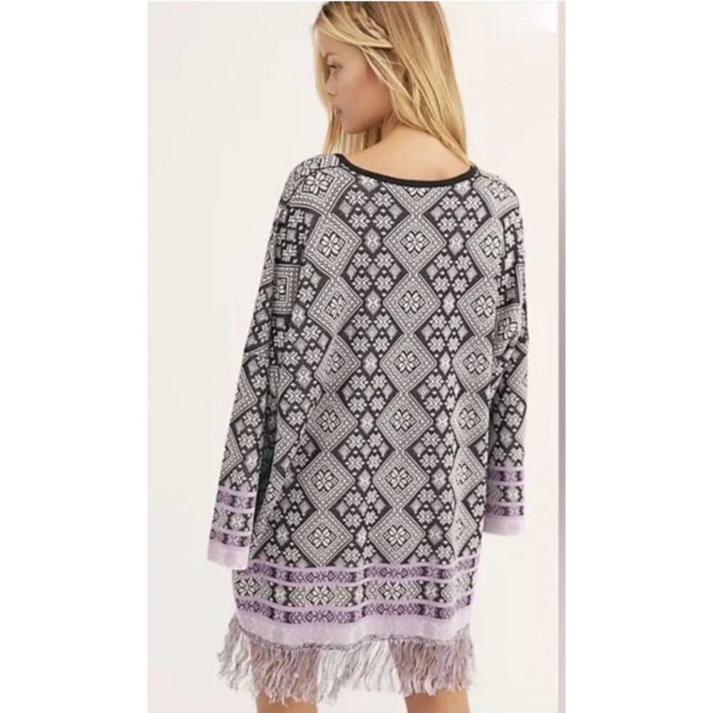 Free People It’s a Cinch Poncho Sweater Boho Fringe V-Neck Tunic Dress XL - Picture 2 of 9